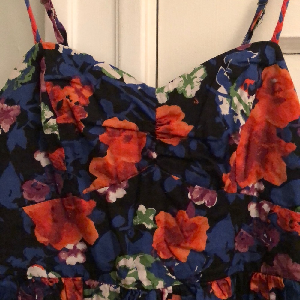 Floral cocktail length cotton dress